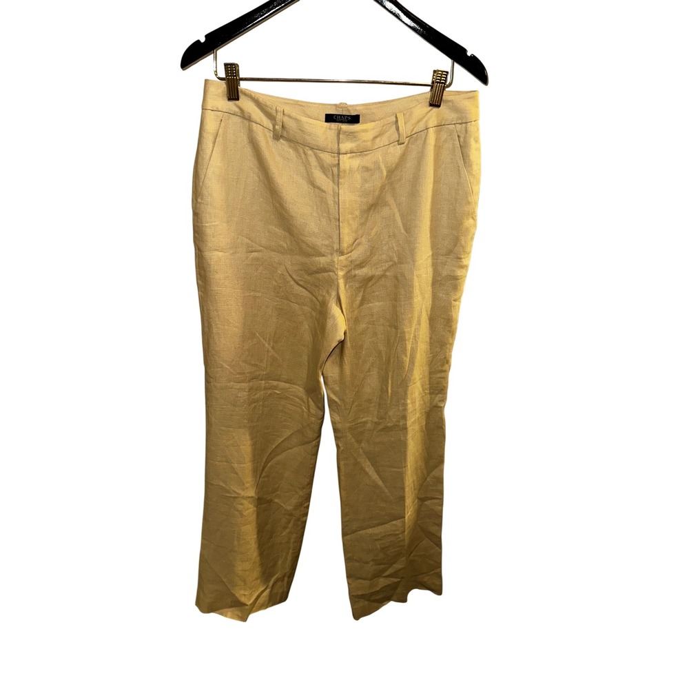 Chaps Womens Tan 100% Linen Straight Leg Lined Dress Pants Beige Size 12